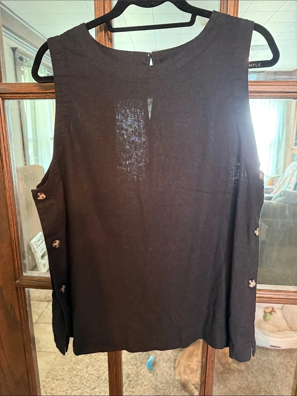 Universal Thread Womens Black Linen Blend Side Button Sleeveless Tank Top Large